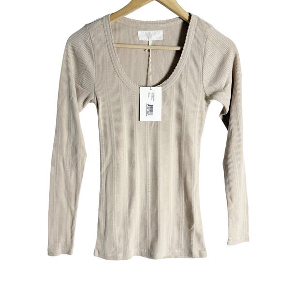 The Great Cream The Pointelle Sleep Long Sleeve Scoop Ballet Tee Small - Picture 3 of 10
